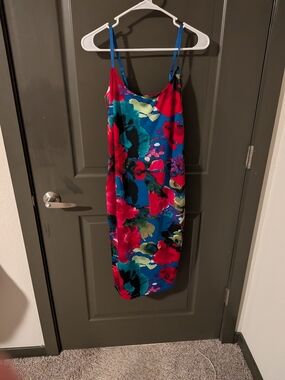 ALLOY Vibrant Floral Slip Dress in Blue and Red